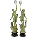 1对雕像: 电话机和电报机, 约1900年