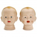 一对婴儿玩偶头部, 英格兰斯坦福郡Doll Pottery公司制造, 约1920年