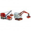 2辆铅皮挖土机玩具, 约1960年