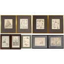 9 Engraved Book Plates showing Microscopy, Astronomy and Surveyi