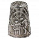 Silver Thimble with Magic Lantern and Monkey Motif, c. 1850