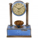 Fine Silver-Gilt and Enamel Art-Deco Singing Bird Alarm Clock by