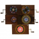 5 Magic Lantern Chromatropes, approx. 4 x 6 ½ in., c. 1880-90