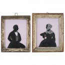 2 Original Profile Portrait Paintings, c. 1820-40