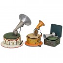 3 Bing Toy Gramophones, c. 1930