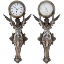 French Figural Clock and Barometer Set, late 19th Century