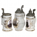 3 Beer Mugs with Enamel Photographs of Emancipated Women