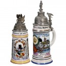 2 German Porcelain Regimental Steins