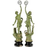 1对雕像: 电话机和电报机, 约1900年