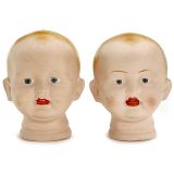 一对婴儿玩偶头部, 英格兰斯坦福郡Doll Pottery公司制造, 约1920年