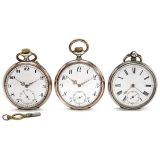 3 Swiss Gentlemen's Pocket Watches in Silver Cases, c. 1905