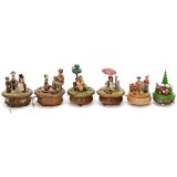 Group of 6 Carved Musical Boxes