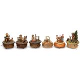 Group of 6 Carved Musical Boxes