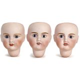 3 Petite Française Bisque Doll Heads by Verlingue, 1920s