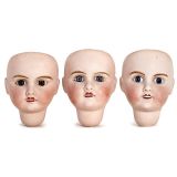 3 Petite Française Bisque Doll Heads by Verlingue, 1920s