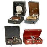 4 Portable Gramophones, c. 1930