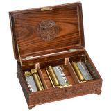 Trio of Reuge 3/72 Musical Box Movements in Carved Indian Case