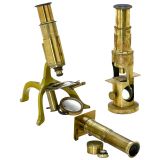 3 Small Brass Microscopes, c. 1885