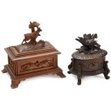2 Carved Musical Boxes, c. 1900