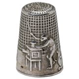 Silver Thimble with Magic Lantern and Monkey Motif, c. 1850