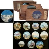 12 Wood-Framed Topographical Magic Lantern Slides