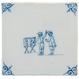 Delft Blue Wall Tile with Peep Show Scene