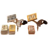 2 Holmes-Pattern Stereo Viewers with Cards, c. 1880-1900