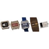 4 Wristwatches and an Alarm Clock, c. 1975
