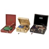 3 Portable Gramophones, 1930s