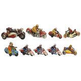 9 Tinplate Motorcycles, c. 1930-70