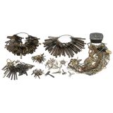 Group of Clock and Watch Keys and Pocket Watch Chains, c. 1850-1