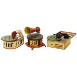 3 Toy Gramophones, c. 1925