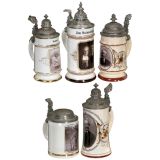 5 Beer Mugs with Photographs and Lithophanes