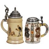 2 German Mettlach Ceramic ½-Liter Steins
