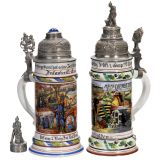 2 German Porcelain Regimental Steins