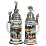 2 German Porcelain Regimental Steins