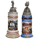 2 German Porcelain Regimental Steins
