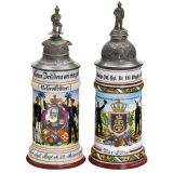 2 German Porcelain Regimental Steins
