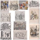 Twelve Original Illustrations of Market and Fairground Scenes