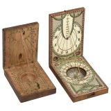 2 German Wood Diptych Sundials, 18/19th Century
