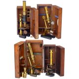 4 Brass Microscopes in Cases, c. 1890
